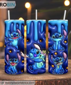 Disney Stitch 3D Puff 3D Printed Skinny Tumbler, Stitch And Scrump 3D Tumbler
