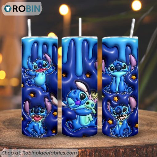 Disney Stitch 3D Puff 3D Printed Skinny Tumbler, Stitch And Scrump 3D Tumbler