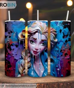 Elsa 3D Colorful 3D Printed Skinny Tumbler, Disney Frozen Tumbler