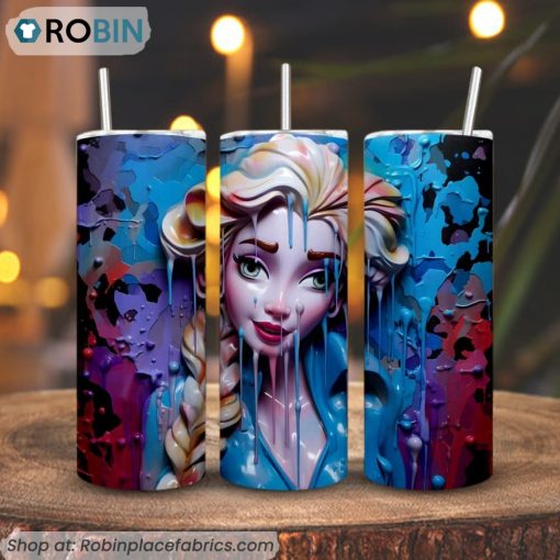 Elsa 3D Colorful 3D Printed Skinny Tumbler, Disney Frozen Tumbler