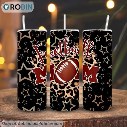 Football Mom Leopard Print 3D Printed Skinny Tumbler, Funny Football Mama Tumbler