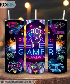 Gamer Play And Win 3D Printed Skinny Tumbler, Video Game Tumbler