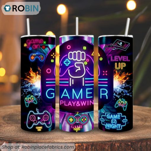 Gamer Play And Win 3D Printed Skinny Tumbler, Video Game Tumbler