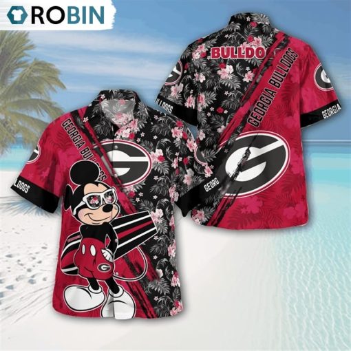 Georgia Bulldogs Mickey Mouse Floral Short Sleeve Hawaii Shirt, Bulldogs Gear