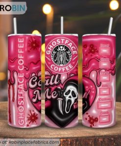 Ghostface Coffee Starbucks 3D Puff 3D Printed Skinny Tumbler, Scary Movie Halloween 3D Tumbler