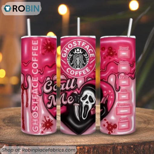 Ghostface Coffee Starbucks 3D Puff 3D Printed Skinny Tumbler, Scary Movie Halloween 3D Tumbler