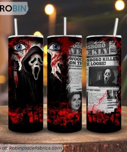 Ghostface Scream 3D Printed Skinny Tumbler, Horror Movies Halloween Tumbler