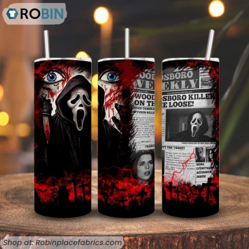 Ghostface Scream 3D Printed Skinny Tumbler, Horror Movies Halloween Tumbler