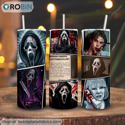 Ghostface 3D Printed Skinny Tumbler, Scream Horror Movie Tumbler