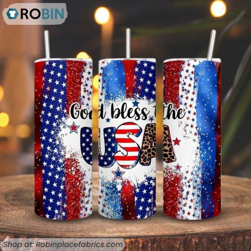 God Bless The USA 3D Printed Skinny Tumbler, 4th Of July Christian Straight And Tapered Tumbler