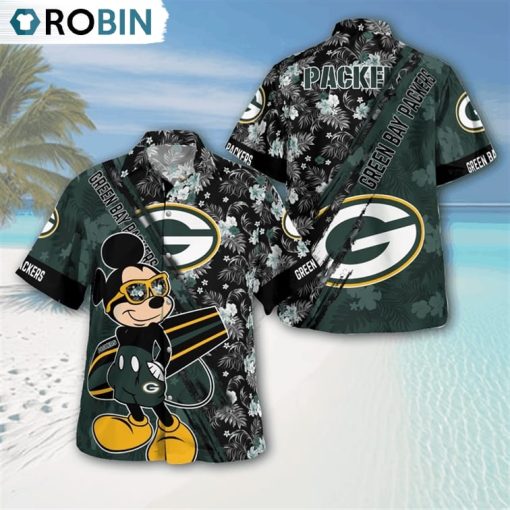 Green Bay Packers Mickey Mouse Floral Short Sleeve Hawaii Shirt, Packers Unique Gifts