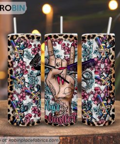 Hair Hustler Leopard Floral 3D Printed Skinny Tumbler, Hairdresser Tumbler