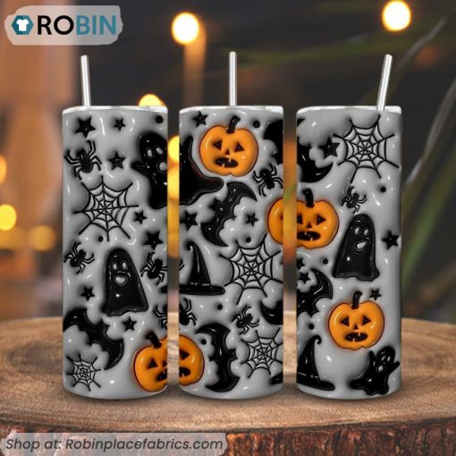 Halloween 3D Puff 3D Printed Skinny Tumbler, Spooky 3D Tumbler