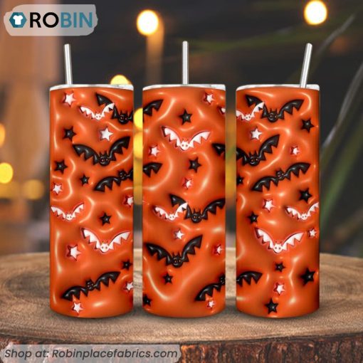 Halloween Bat 3D Inflated 3D Printed Skinny Tumbler, Spooky Season 3D Tumbler