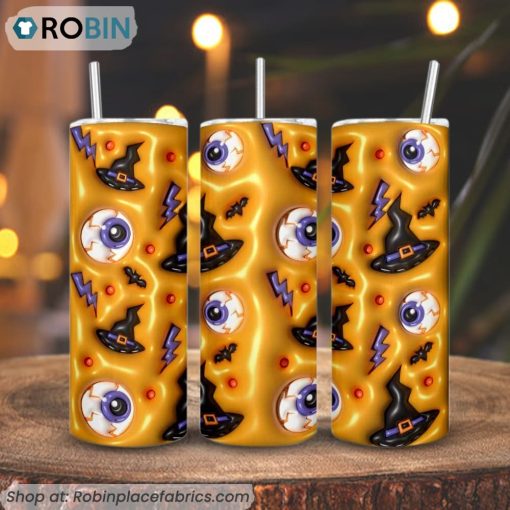 Halloween Eyeballs 3D Inflated 3D Printed Skinny Tumbler, Funny Halloween Tumbler