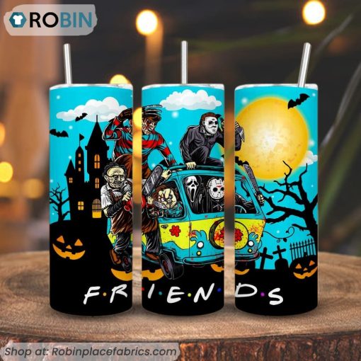 Halloween Friends On Van 3D Printed Skinny Tumbler, Horror Tumbler