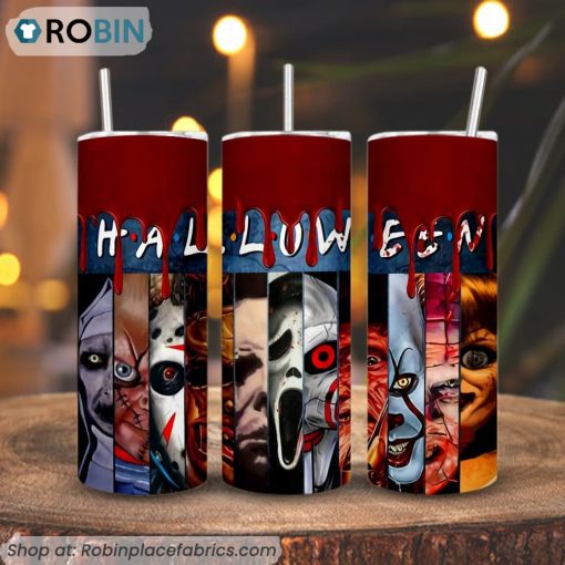 Halloween Movies 3D Printed Skinny Tumbler, Horror Characters Tumbler