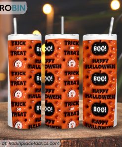 Happy Halloween Boo 3D Inflated 3D Printed Skinny Tumbler, Trick Or Treat Tumbler