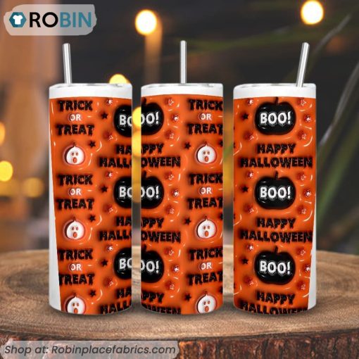 Happy Halloween Boo 3D Inflated 3D Printed Skinny Tumbler, Trick Or Treat Tumbler