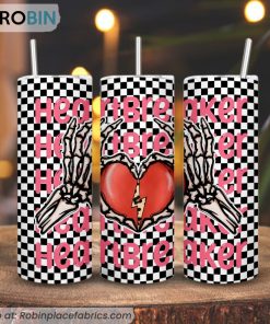 Heartbreaker Skeleton Hand 3D Printed Skinny Tumbler, Checkerboard Straight And Tapered Tumbler