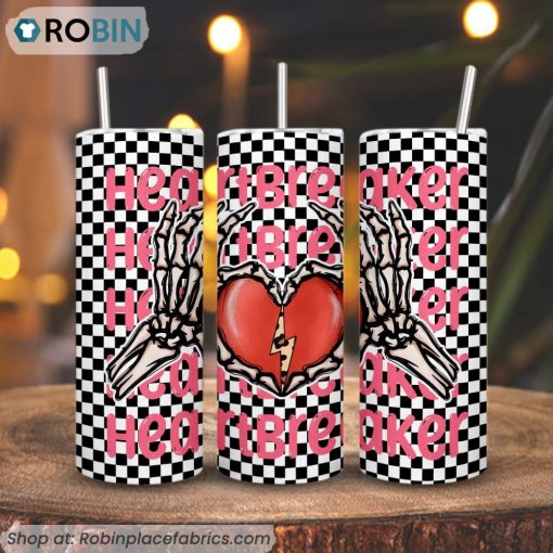 Heartbreaker Skeleton Hand 3D Printed Skinny Tumbler, Checkerboard Straight And Tapered Tumbler