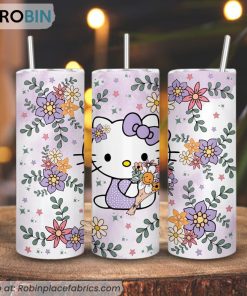 Hello Kitty Flowers 3D Printed Skinny Tumbler, Kawaii Cat Tumbler