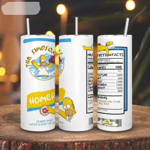Homer Simpson Nutrition Facts 3D Printed Skinny Tumbler, The Simpson Family Dad Straight And Tapered Tumbler