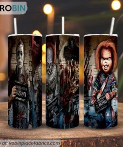 Horror Characters 3D Printed Skinny Tumbler, Halloween Movies Tumblers
