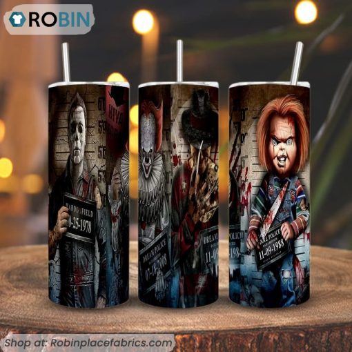 Horror Characters 3D Printed Skinny Tumbler, Halloween Movies Tumblers