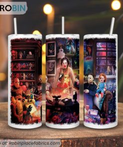 Horror Friends Night Watch Party 3D Printed Skinny Tumbler, Happy Halloween Party Tumbler