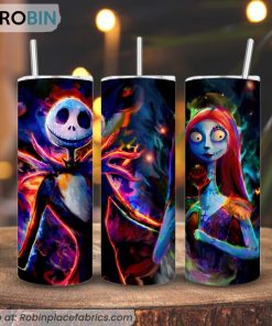 Jack And Sally Watercolor 3D Printed Skinny Tumbler, Nightmare Before Christmas Tumbler Jack And Sally Watercolor 3D Printed Skinny Tumbler, Nightmare Before Christmas Tumbler