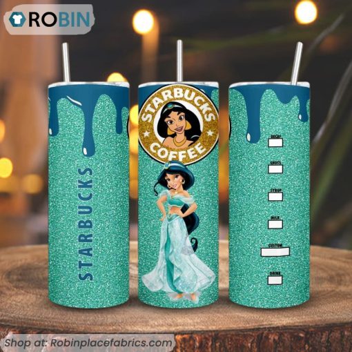 Jasmine Princess Starbucks Coffee 3D Printed Skinny Tumbler, Disney Aladdin Princess Tumbler