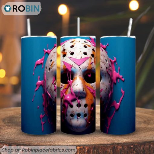 Jason Mask 3D Colorful 3D Printed Skinny Tumbler, Halloween Tumbler