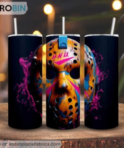 Jason Voorhees Mask Colorful 3D Printed Skinny Tumbler, 13th Friday Halloween Tumbler