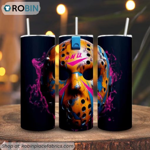 Jason Voorhees Mask Colorful 3D Printed Skinny Tumbler, 13th Friday Halloween Tumbler