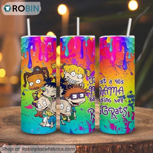 Just A 90s Mama Raising Her Rugrats 3D Printed Skinny Tumbler, Cartoon Rugrats Tumbler