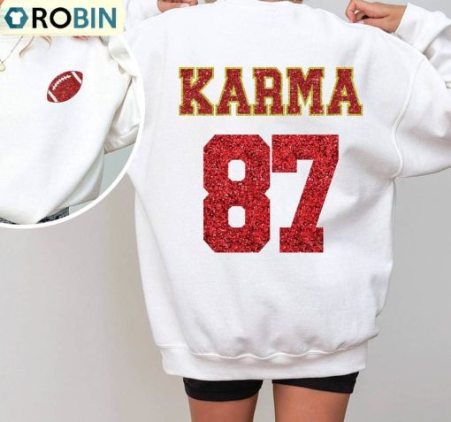 Karma 87 Sweatshirt, Travis Kelce And Taylor Swift Era Kansas Unisex Hoodie Sweatshirt