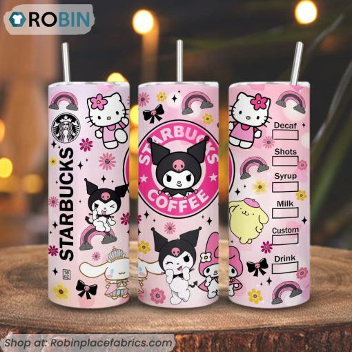 Kuromi Starbucks Coffee 3D Printed Skinny Tumbler, Hello Kitty Straight And Tapered Tumbler