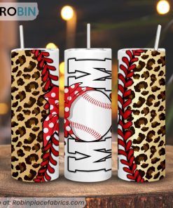 Leopard Baseball Mom 3D Printed Skinny Tumbler, Sports Mom Tumbler