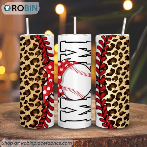 Leopard Baseball Mom 3D Printed Skinny Tumbler, Sports Mom Tumbler