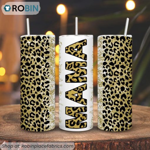 Leopard Mama Golden 3D Printed Skinny Tumbler