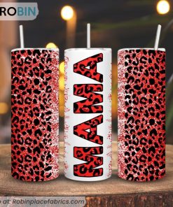 Leopard Mama Red Glitter 3D Printed Skinny Tumbler Leopard Mama Red Glitter 3D Printed Skinny Tumbler