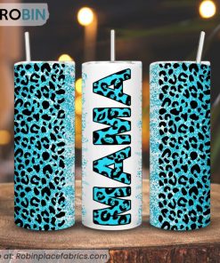 Leopard Mama Turquoise 3D Printed Skinny Tumbler