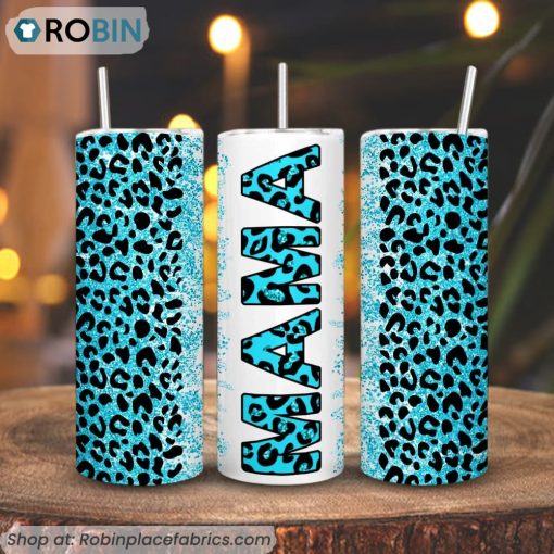 Leopard Mama Turquoise 3D Printed Skinny Tumbler