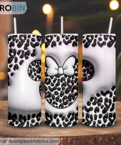 Leopard Minnie Mouse Head 3D Puff 3D Printed Skinny Tumbler, Disney 3D Tumbler