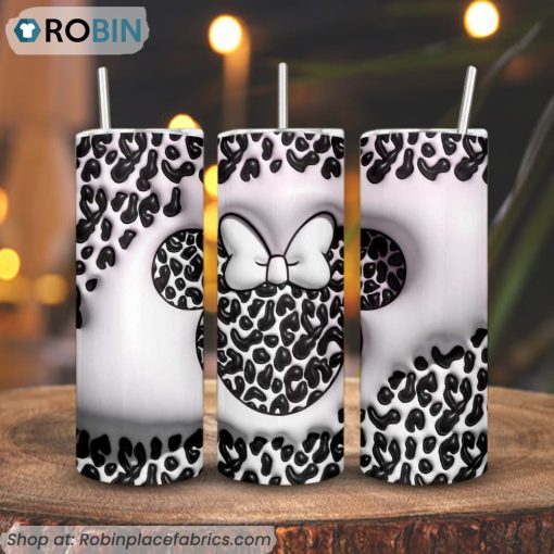 Leopard Minnie Mouse Head 3D Puff 3D Printed Skinny Tumbler, Disney 3D Tumbler