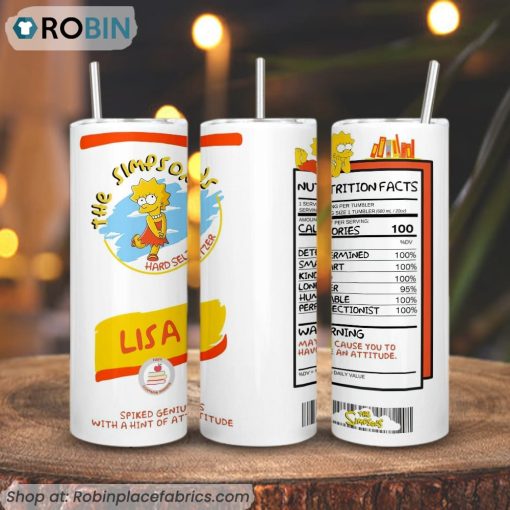 Lisa Simpson Nutrition Facts 3D Printed Skinny Tumbler, Simpson Family Straight And Tapered Tumbler