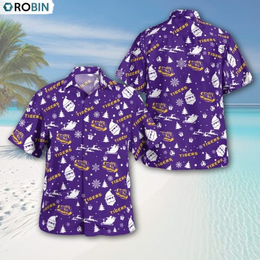 LSU Tigers Christmas Pattern Button Shirt, LSU Tigers Team Gifts