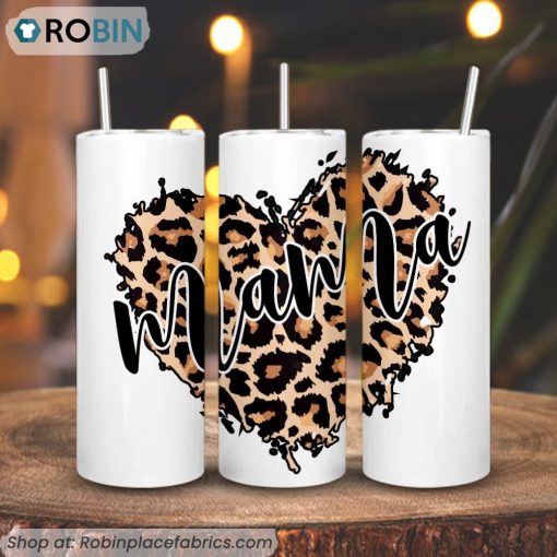 Mama Leopard Heart 3D Printed Skinny Tumbler, Mom Love Tumbler