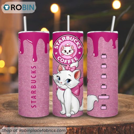 Marie Cat Starbucks Coffee 3D Printed Skinny Tumbler, Disney Cat Tumbler